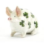 Wemyss Ware pottery pig hand painted with shamrocks, impressed Wemyss Ware RH&S to the base, 10cm