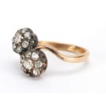 Unmarked gold diamond flower head crossover ring, size S, approximate weight 5.6g : For Extra