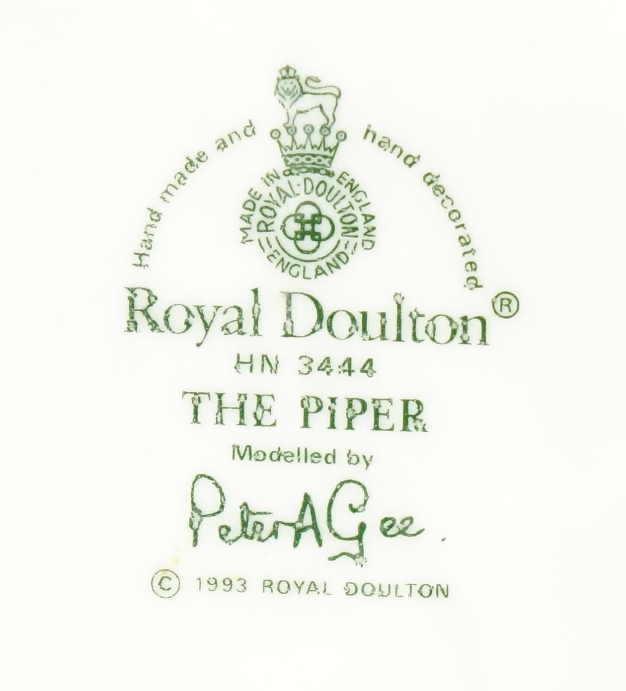 Three Royal Doulton figures, The Piper HN3444, The Lair HN2361 and Her Majesty Queen Elizabeth II - Image 6 of 6