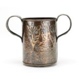 Arts & Crafts copper loving cup embossed with five stylised lions heads, 20.5cm high : For Extra