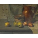 Still life fruit and vessels, oil on canvas, bearing a signature E M Guire, mounted and framed, 48.