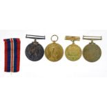 British Military World War I pair and Second World War medal with box of issue and postcard, the