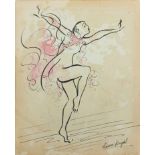 Portrait of a dancer, ink sketch on paper, bearing a signature Laura Knight, unframed, 19.5cm x 15.