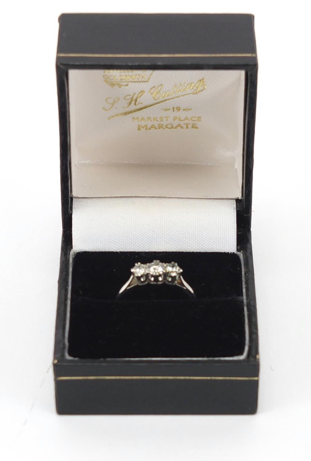 Platinum diamond three stone ring, size L, approximate weight 2.5g : For Extra Condition Reports - Image 8 of 8