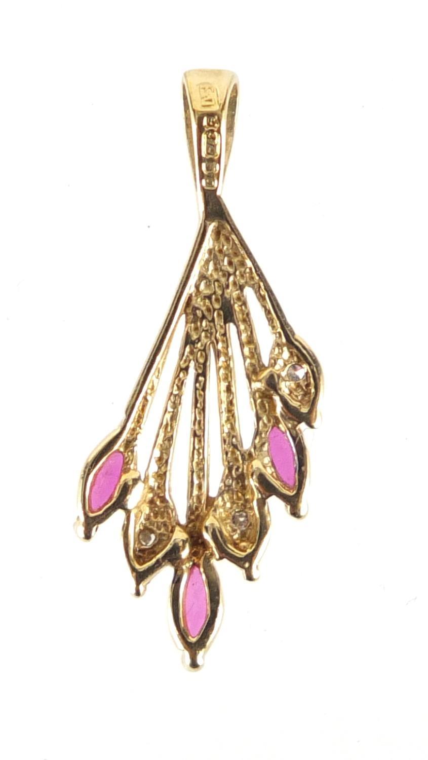 9ct gold ruby and diamond pendant, 2.5cm in length, approximate weight 1.1g : For Extra Condition - Image 2 of 3