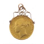Victoria young head 1876 gold sovereign with unmarked pendant mount, approximate weight 8.3g : For