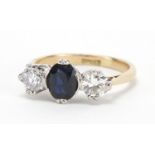18ct gold sapphire and diamond three stone ring, size L, approximate weight 3.0g : For Extra
