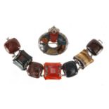 Scottish silver agate and hard stone bracelet and brooch, the bracelet 17cm in length, approximate