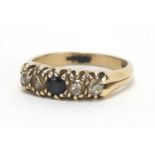 Unmarked gold sapphire and diamond five stone ring, size O, approximate weight 3.8g : For Extra