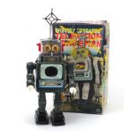 Japanese tin plate television spaceman robot, Battery operated with box, 27cm high : For Extra