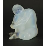 Lalique frosted opalescent glass paperweight of a nude female, with box etched Lalique France to the