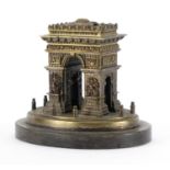 19th century Grand Tour patinated bronze model of Arc de Triomphe, with hinged compartment raised on