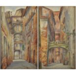 F S Hawksley - Continental street scenes with figures, pair of early 20th century watercolours,