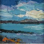 Judith Bridgland - Study evening cloud, Paps of Jura, impasto oil, label verso, mounted and