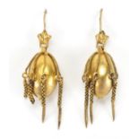 Pair of Victorian gilt metal drop earrings, 4.4cm in length, approximate weight 6.0g : For Extra