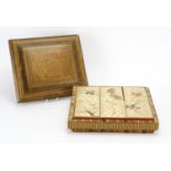 19th century Japanese straw work box, the rectangular lift off lid with geometric designs