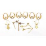 Six pairs of 9ct gold earrings, approximate weight 3.4g : For Extra Condition Reports Please visit