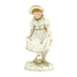 19th century Royal Worcester hand painted porcelain figure of a young girl, factory marks and