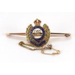 Military interest 15ct gold and enamel Royal Engineers brooch, 5.1cm wide, approximate weight 5.3g :