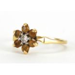 18ct gold diamond and citrine flower head ring, size M, approximate weight 2.7g : For Extra