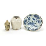 Chinese ceramics including a jar and blue and white dish, the largest 23cm in diameter : For Extra