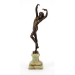 Patinated bronze study of a nude Art Deco female raised on a green onyx base, 25cm high : For