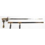 George V Naval dress sword, retailed by Gieves with scabbard and wire bound shagreen grip, steel