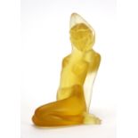 Lalique frosted amber glass nude female paperweight, limited edition 378/999, etched Lalique