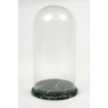 Large glass dome with green marble base, overall 52cm high : For Extra Condition Reports Please