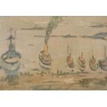 Continental port with boats, oil on canvas, bearing an indistinct signature and inscriptions