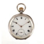 Gentleman's silver open face pocket watch with subsidiary dial, 5cm in diameter, approximate