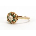 9ct gold diamond and emerald ring, size M, approximate weight 2.1g : For Extra Condition Reports