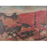 Abstract composition, landscape, oil on board, bearing an indistinct signature possibly Romsae and