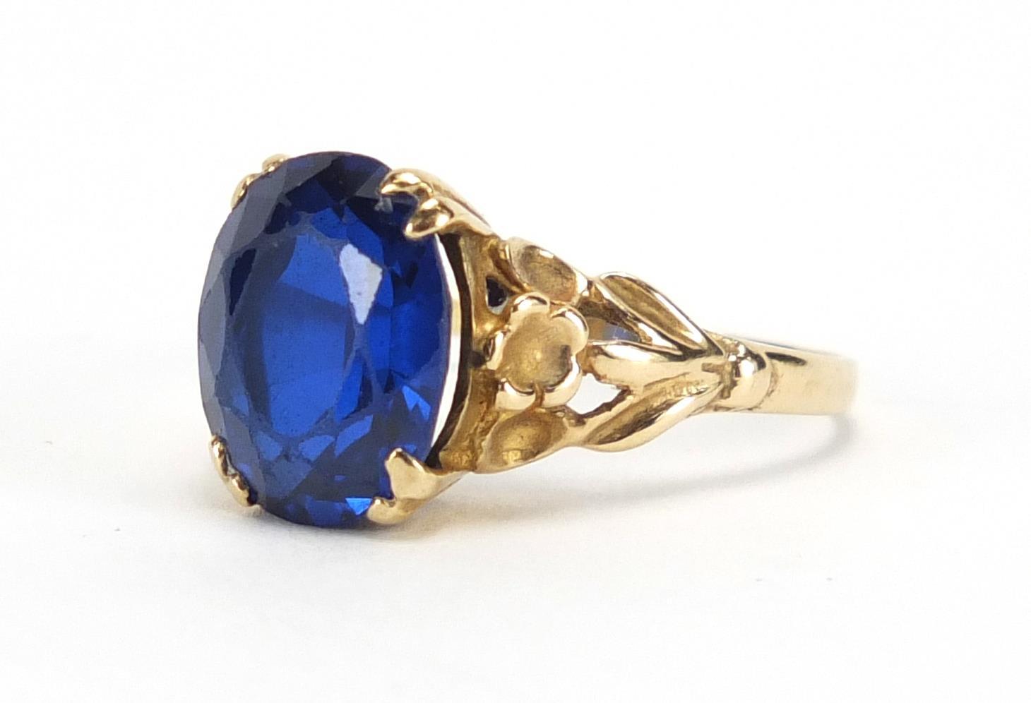 9ct gold blue stone solitaire ring, size O, approximate weight 3.6g : For Extra Condition Reports