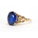 9ct gold blue stone solitaire ring, size O, approximate weight 3.6g : For Extra Condition Reports