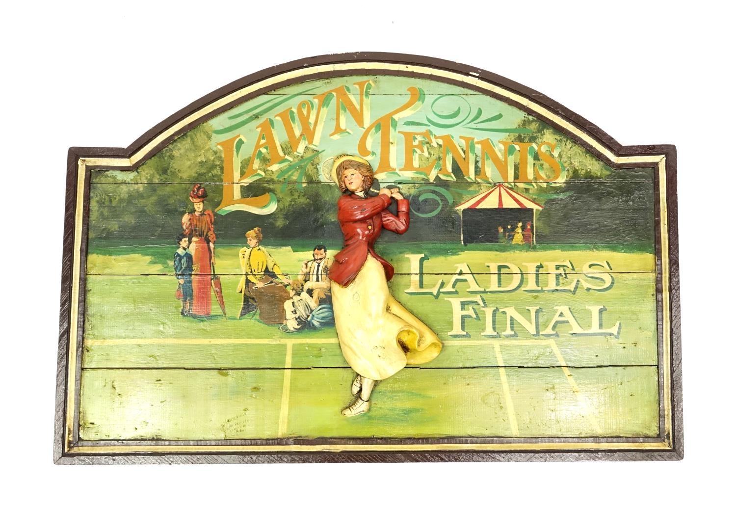 Hand painted wooden Lawn Tennis Ladies Final panel, 92cm x 60cm : For Extra Condition Reports Please