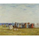 Figures on a beach, French impressionist oil on canvas, bearing an indistinct signature, possibly