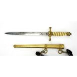 German Military interest Naval dagger with scabbard and hanger, steel blade with impressed makers