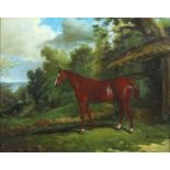 G Metsu - Horse before a landscape, oil on panel, mounted and framed, 48.5cm x 39cm : For Extra