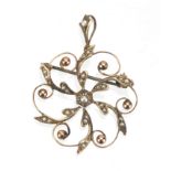 Art Nouveau 9ct gold seed pearl pendant brooch, 4cm in length, approximate weight 2.7g : For Extra