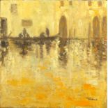 Michel Mali - A Venise, oil on canvas, label and inscription verso, framed, 30cm x 30cm : For