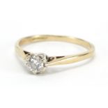 9ct gold diamond solitaire ring, size P, approximate weight 1.6g : For Extra Condition Reports