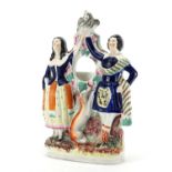 Victorian Staffordshire flat backed Highland Dancers watch stand, 33cm high : For Extra Condition