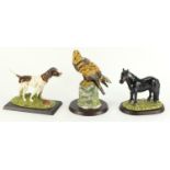 Three Royal Doulton animals with stands and boxes, Pointer RDA 15, Shetland Pony RDA 56 and Golden
