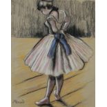 Young female dancer, coloured chalks on paper, bearing a signature Mémard, mounted and framed,