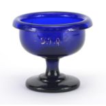 Georgian Bristol Blue pedestal glass bowl, with remnants of gilding, 13.5cm high : For Extra