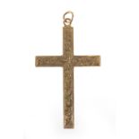 Large 9ct gold cross pendant, with engraved decoration, 6cm in length, approximate weight 5.3g : For