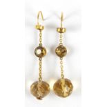 Pair of 9ct gold citrine drop earrings, 5cm in length, approximate weight 5.0g : For Extra Condition