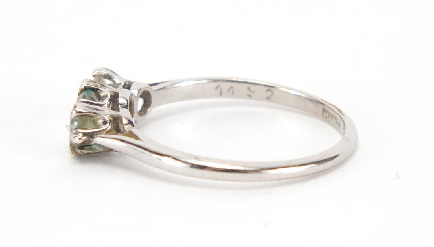 Platinum diamond three stone ring, size L, approximate weight 2.5g : For Extra Condition Reports - Image 3 of 8