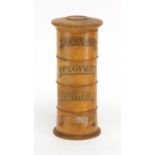 19th century cylindrical treen four section spice tower, 22cm high : For Extra Condition Reports